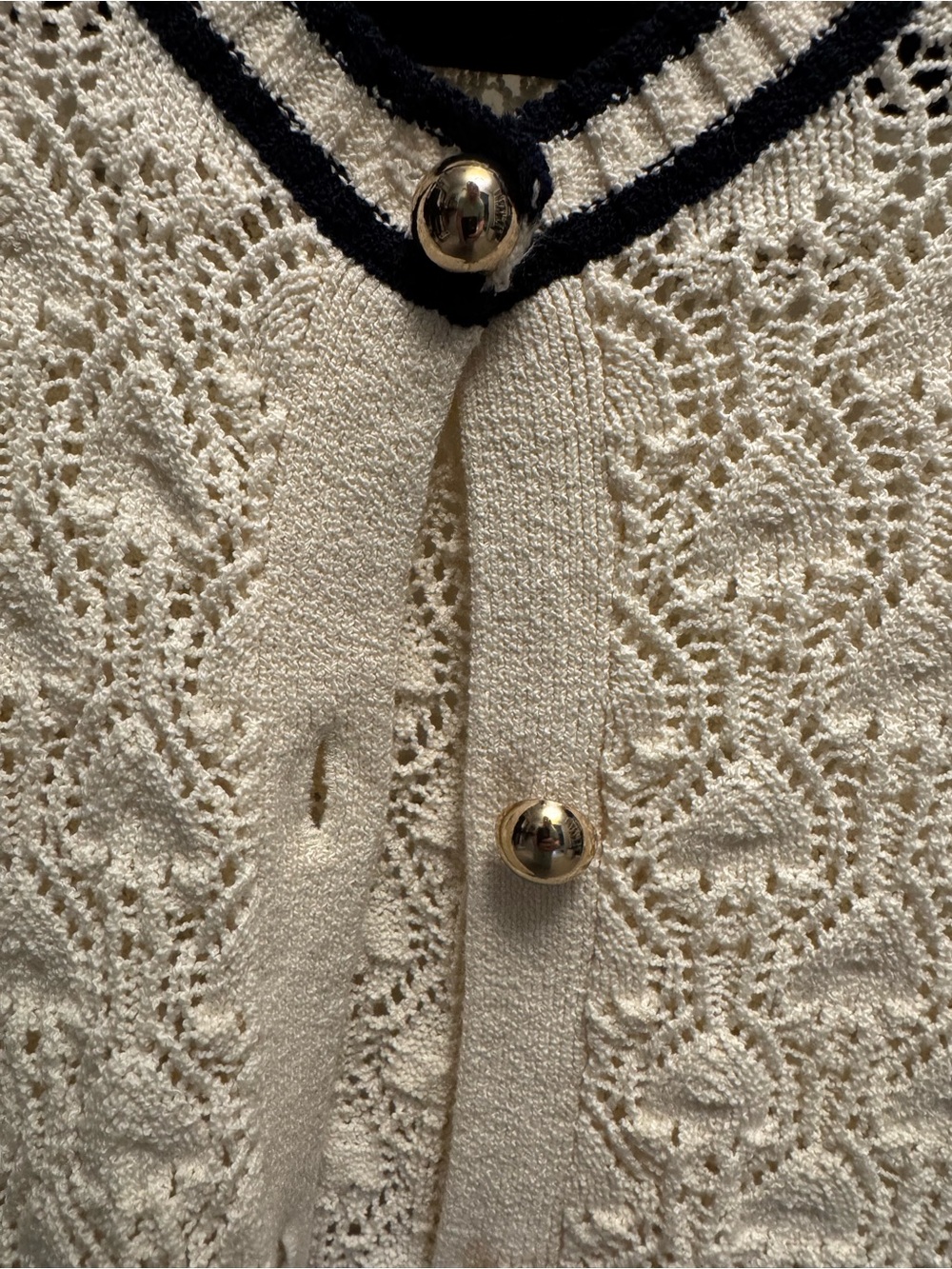 Frame Denim Cream Knit Cardigan with Navy Trim and Gold Buttons - Picture 5 of 8